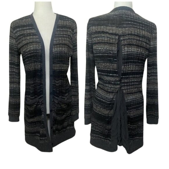 Miss Me women's S long line button front pocket cardigan w/ sheer insert EUC - Picture 1 of 5